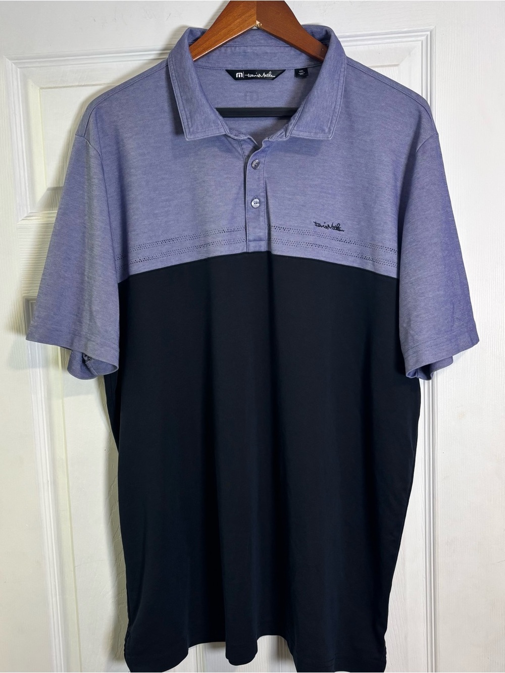 Travis Mathew Two-Tone Polo in Blue and Black Size XXL